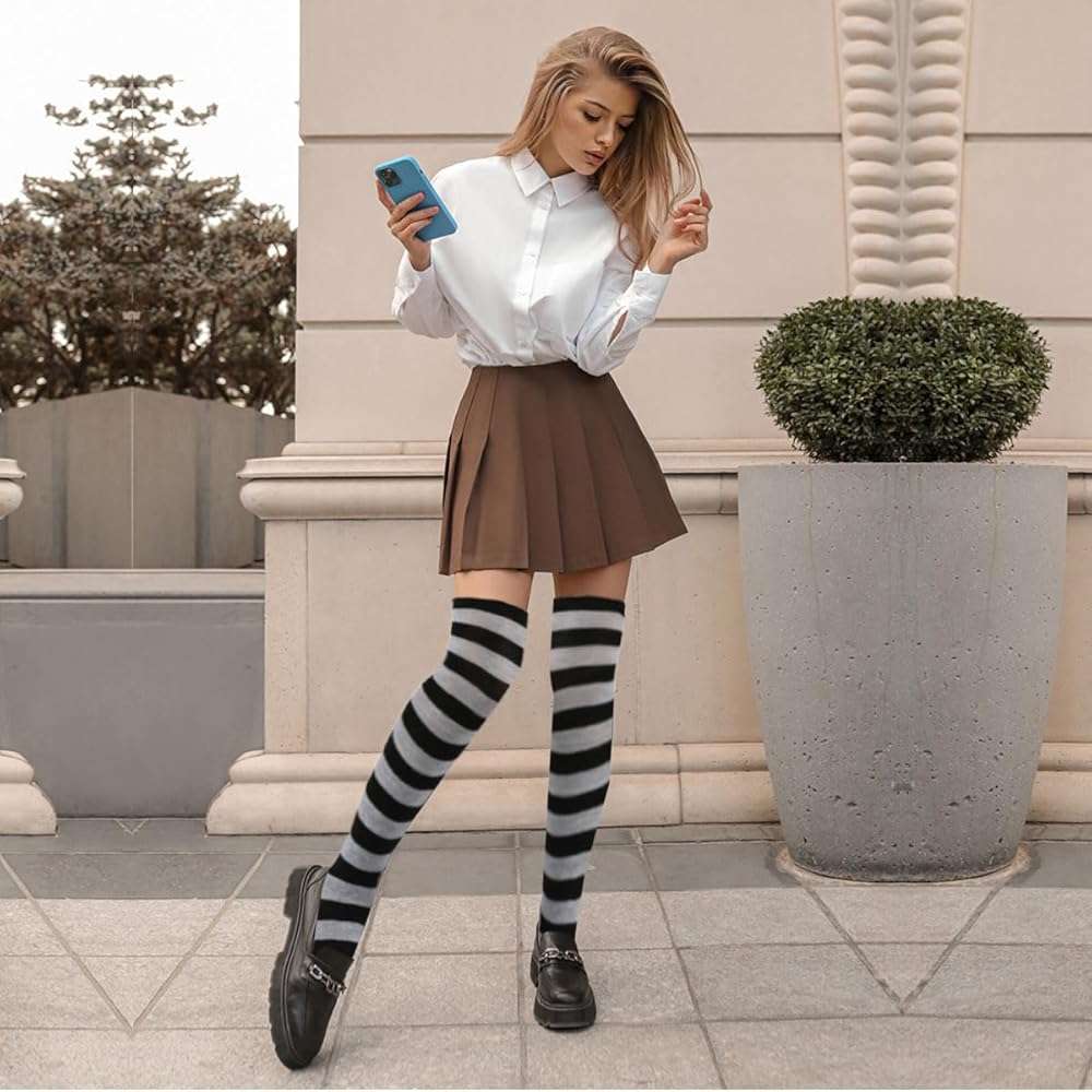 Petunny Striped Over Knee High Socks,Womens Long Striped Socks Extra Long Cotton Stripe Thigh for Halloween Party Costumes - Image 5