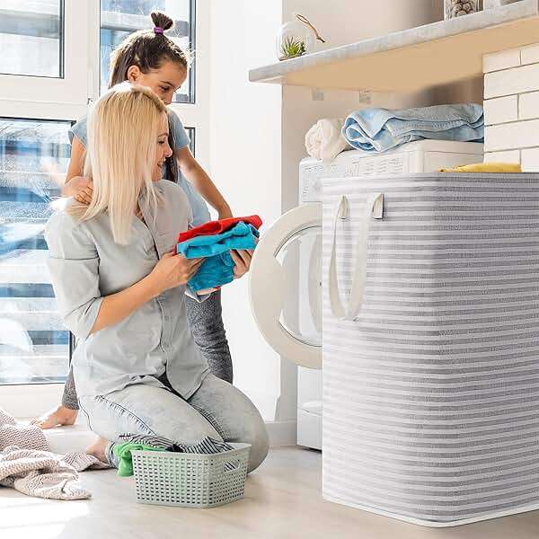Lifewit 2 Pack Laundry Basket 80L Each, Collapsible Clothes Hamper with Reinforced Handles, Freestanding Waterproof Design for Bedroom and Laundry Room, Grey 160L Total - Image 2