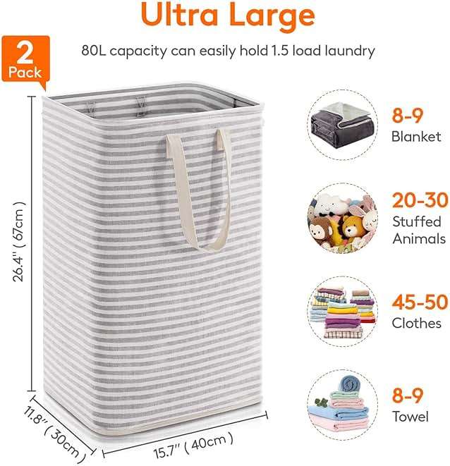 Lifewit 2 Pack Laundry Basket 80L Each, Collapsible Clothes Hamper with Reinforced Handles, Freestanding Waterproof Design for Bedroom and Laundry Room, Grey 160L Total - Image 3