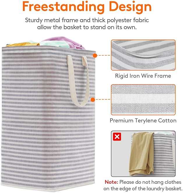 Lifewit 2 Pack Laundry Basket 80L Each, Collapsible Clothes Hamper with Reinforced Handles, Freestanding Waterproof Design for Bedroom and Laundry Room, Grey 160L Total - Image 4