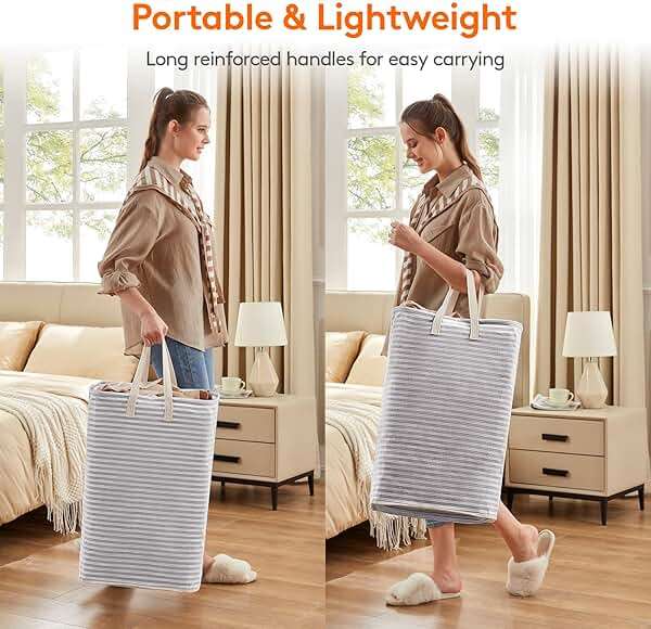 Lifewit 2 Pack Laundry Basket 80L Each, Collapsible Clothes Hamper with Reinforced Handles, Freestanding Waterproof Design for Bedroom and Laundry Room, Grey 160L Total - Image 6