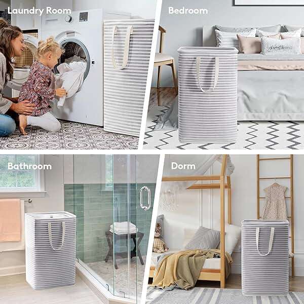 Lifewit 2 Pack Laundry Basket 80L Each, Collapsible Clothes Hamper with Reinforced Handles, Freestanding Waterproof Design for Bedroom and Laundry Room, Grey 160L Total - Image 8