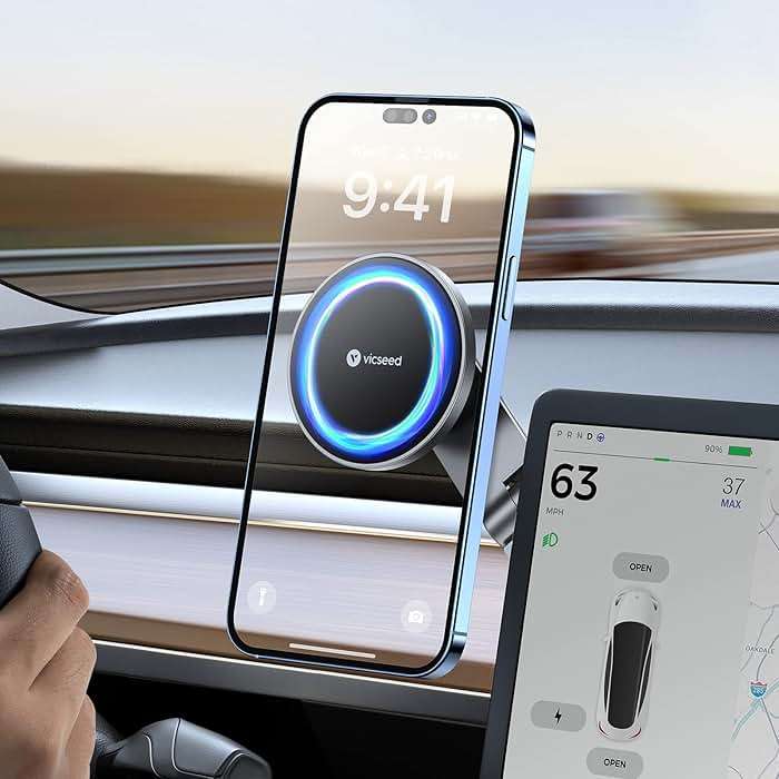 VICSEED Tesla Phone Mount【Strongest Magnet Power】Foldable Hidden Tesla Phone Holder Fit for All Phone, Tesla Model 3 Model Y for MagSafe Car Mount, Tesla Model 3 Accessories, Tesla Model Y Accessories - Image 1