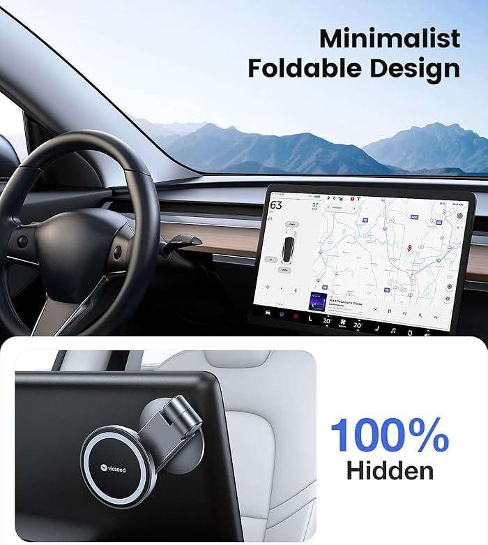 VICSEED Tesla Phone Mount【Strongest Magnet Power】Foldable Hidden Tesla Phone Holder Fit for All Phone, Tesla Model 3 Model Y for MagSafe Car Mount, Tesla Model 3 Accessories, Tesla Model Y Accessories - Image 2