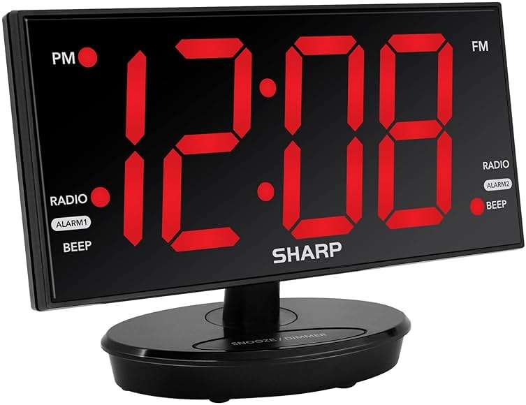 Sharp Digital Alarm Clock, 8.9" Extra Large LED Clock with Tilt and Swivel Display, AccuSet Automatically Sets the Time, Dual USB Charger Ports, FM Radio, 3 Level Adjustable Dimmer Brightness - Image 1