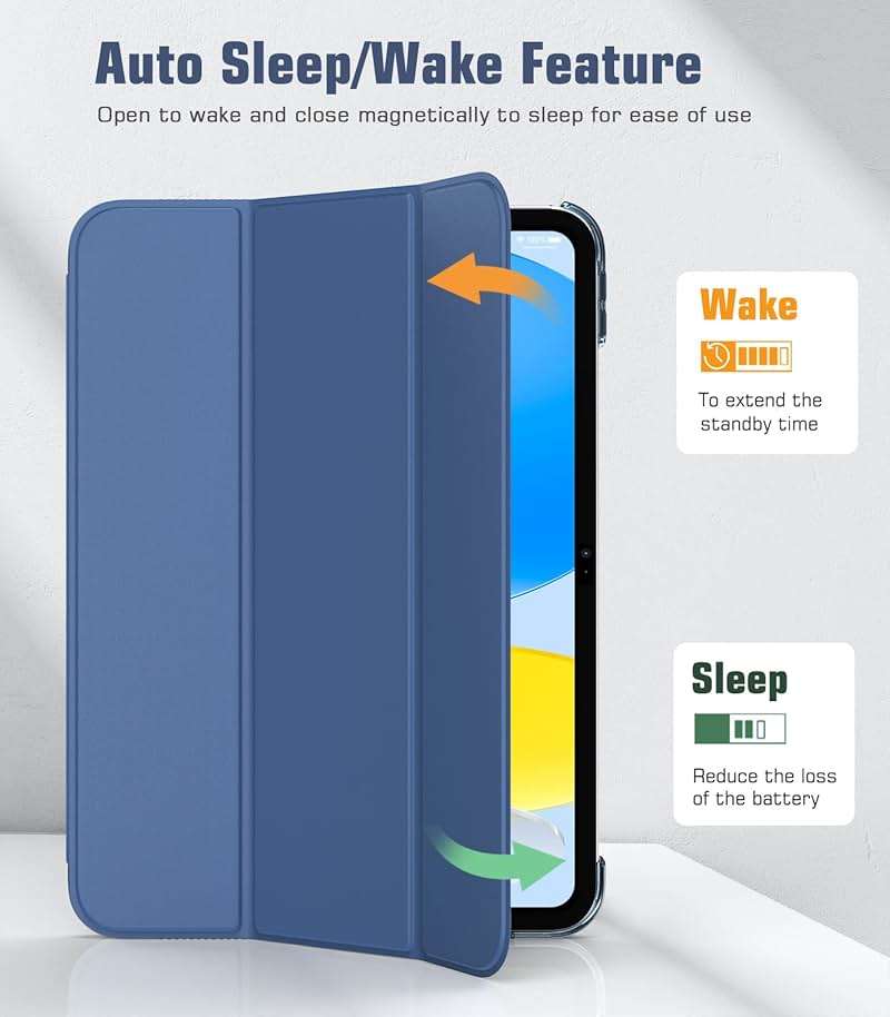 TiMOVO Case for iPad (A16) 11th Generation 11 Inch 2025/iPad 10th Generation 10.9 Inch 2022, Slim Stand Cover with Hard Translucent Back, Support Touch ID, Auto Wake/Sleep, Abyss Blue - Image 5
