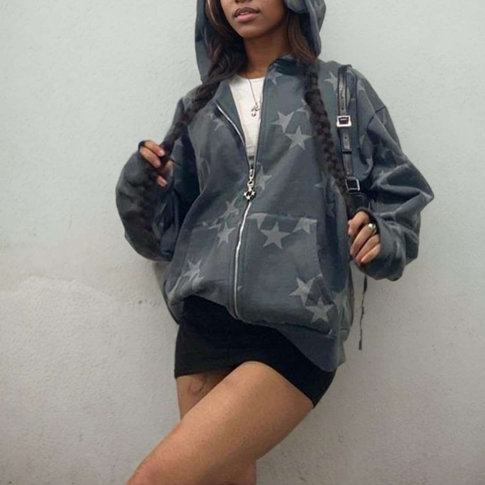 Sumleno Fairy Grunge Clothes Alt Emo Clothing Y2k Zip Up Hoodie Oversized Hooded Sweatshirt Harajuku Aesthetic Jacket - Image 3
