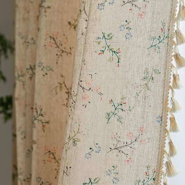 ENJOYBRIDAL Floral Bedroom Curtains 84 Inch Length 2 Panels Set Farmhouse Semi Sheer Living Room Drapes Cottagecore Boho Window Curtain Panels with Tassel Beige Rod Pocket Drapes - Image 1