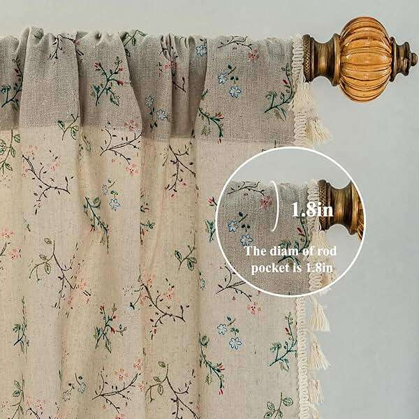ENJOYBRIDAL Floral Bedroom Curtains 84 Inch Length 2 Panels Set Farmhouse Semi Sheer Living Room Drapes Cottagecore Boho Window Curtain Panels with Tassel Beige Rod Pocket Drapes - Image 4