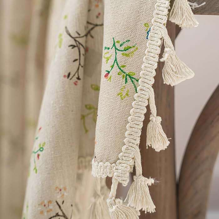 ENJOYBRIDAL Floral Bedroom Curtains 84 Inch Length 2 Panels Set Farmhouse Semi Sheer Living Room Drapes Cottagecore Boho Window Curtain Panels with Tassel Beige Rod Pocket Drapes - Image 6
