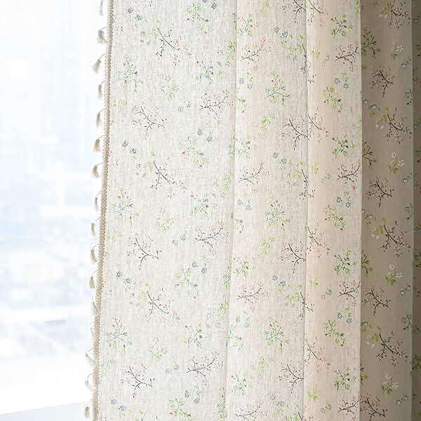 ENJOYBRIDAL Floral Bedroom Curtains 84 Inch Length 2 Panels Set Farmhouse Semi Sheer Living Room Drapes Cottagecore Boho Window Curtain Panels with Tassel Beige Rod Pocket Drapes - Image 7