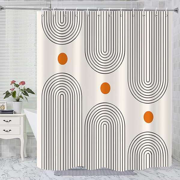 GKLEASG Boho Mid Century Shower Curtain, Minimalist Abstract Arch Simple Sun Modern Machine Washable Waterproof for Bathroom Decor Bathtub with 12 Hooks 72x72 - Image 1