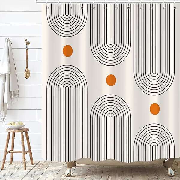GKLEASG Boho Mid Century Shower Curtain, Minimalist Abstract Arch Simple Sun Modern Machine Washable Waterproof for Bathroom Decor Bathtub with 12 Hooks 72x72 - Image 3