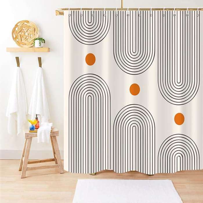 GKLEASG Boho Mid Century Shower Curtain, Minimalist Abstract Arch Simple Sun Modern Machine Washable Waterproof for Bathroom Decor Bathtub with 12 Hooks 72x72 - Image 4