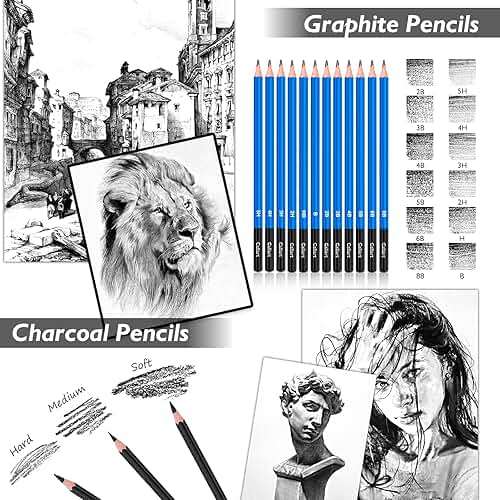 Caliart 176PCS Art Supplies Sketching Kit with 100 Sheets 3-Color Sketch Book, Graphite Colored Charcoal Watercolor & Metallic Pencils, Drawing Set Gifts for Adults Teens Girls Boys Kids - Image 4