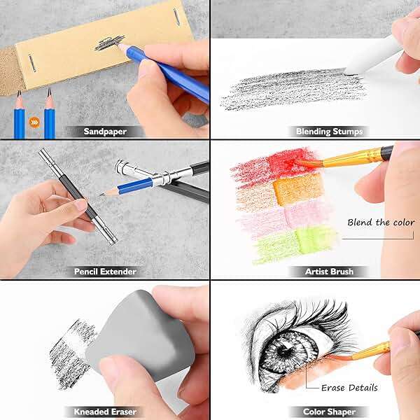 Caliart 176PCS Art Supplies Sketching Kit with 100 Sheets 3-Color Sketch Book, Graphite Colored Charcoal Watercolor & Metallic Pencils, Drawing Set Gifts for Adults Teens Girls Boys Kids - Image 5