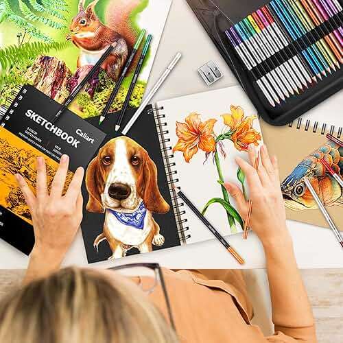 Caliart 176PCS Art Supplies Sketching Kit with 100 Sheets 3-Color Sketch Book, Graphite Colored Charcoal Watercolor & Metallic Pencils, Drawing Set Gifts for Adults Teens Girls Boys Kids - Image 7