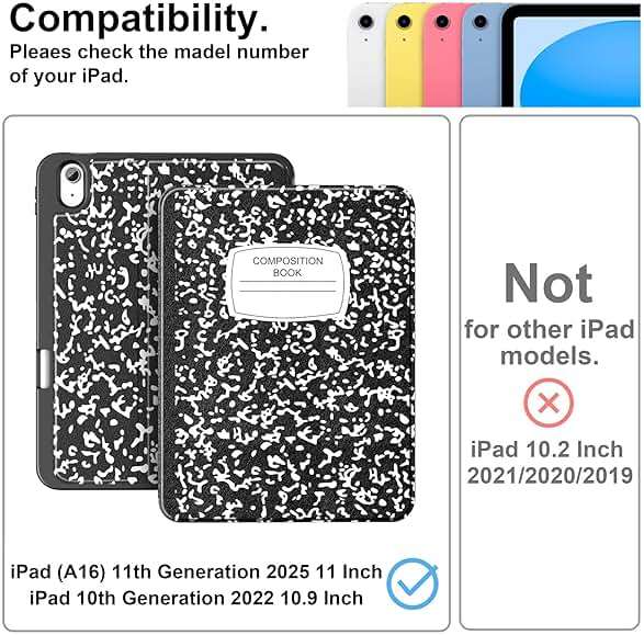 Supveco Case for iPad (A16) 11th Generation 11 inch (2025),iPad 10th Generation 10.9 inch (2022) with Pencil Holder-[Auto Wake/Sleep],Premium Folio Stand Case with Soft TPU Back Cover-Book - Image 2