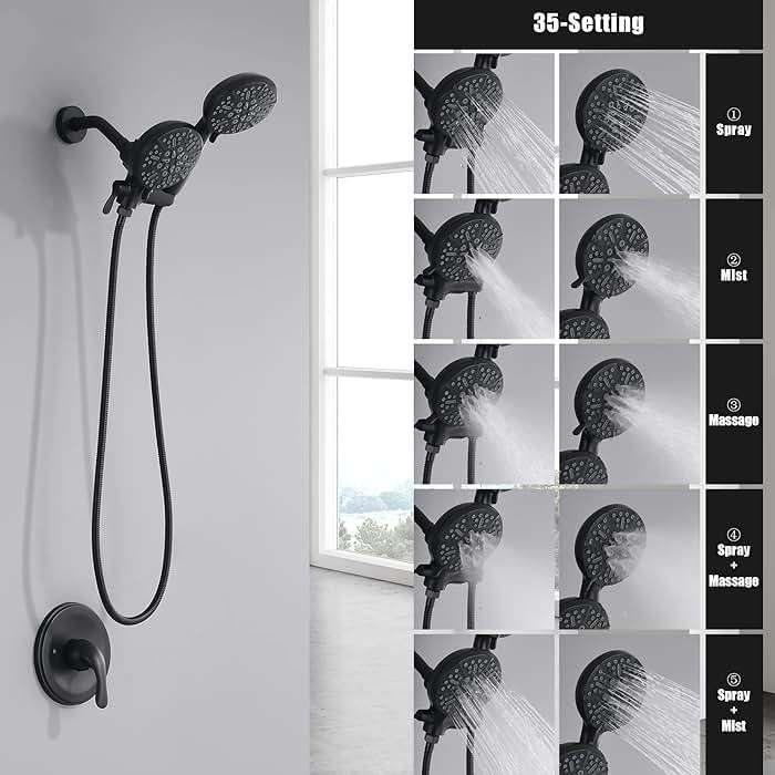 FROPO Black Shower Faucet Set with Tub Spout - Tub and Shower Faucet Combo| Dual 2 in 1 Shower System with Handheld Showerhead 3-way Water Diverter Shower Trim Kit(Pressure Balancing Valve Included) - Image 5