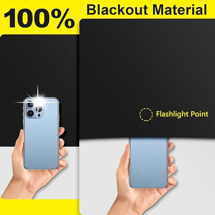 FADOTY Blackout Curtains for Bedroom, Portable 100% Black Out Window Cover Film, Cuttable Blackout Shades Fabric Sheet, No Drill Window Blinds, Sun Heat Light Blocker for Travel Media Dorm, 57'' W - Image 3