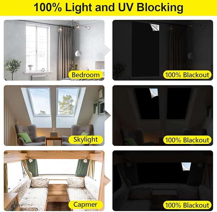 FADOTY Blackout Curtains for Bedroom, Portable 100% Black Out Window Cover Film, Cuttable Blackout Shades Fabric Sheet, No Drill Window Blinds, Sun Heat Light Blocker for Travel Media Dorm, 57'' W - Image 6