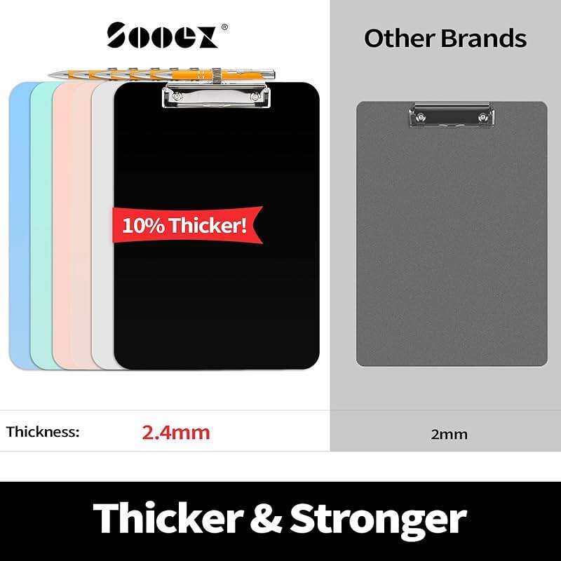 Sooez Plastic Clipboard with Pen Holder, [10% Thicker] Clip Boards 8.5x11 with Low Profile Clip, Cute Hanging Clipboard, Standard Letter Size A4 for Women Teacher, Office & School Supplies, Black - Image 3