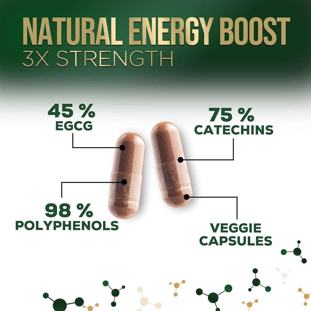 Green Tea Extract 1000mg Per Serving - Standardized 45% EGCG & 98% Polyphenols - 3X Strength Green Tea Pills for Energy, Supports Heart Health, Herbal Supplement, Vegan, Bottled in USA - 120 Capsules - Image 3