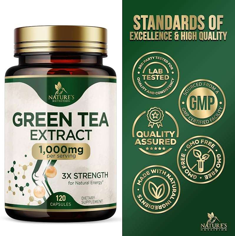 Green Tea Extract 1000mg Per Serving - Standardized 45% EGCG & 98% Polyphenols - 3X Strength Green Tea Pills for Energy, Supports Heart Health, Herbal Supplement, Vegan, Bottled in USA - 120 Capsules - Image 4