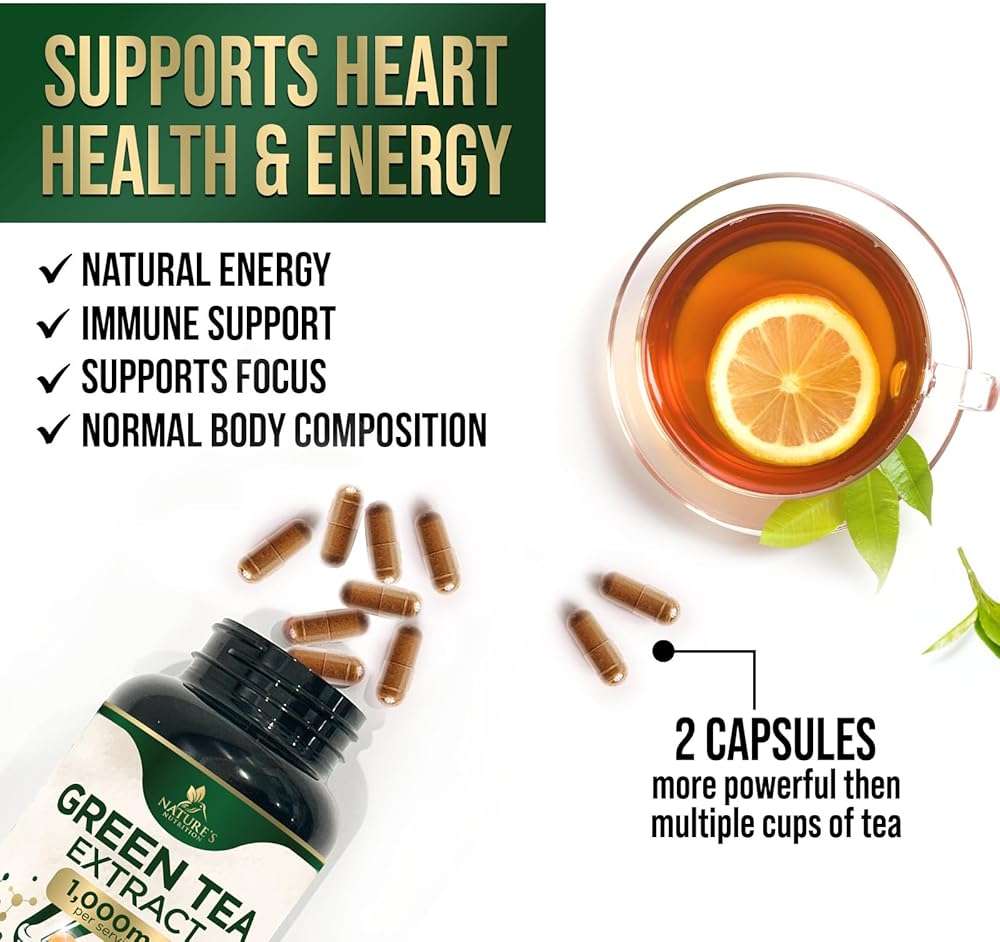 Green Tea Extract 1000mg Per Serving - Standardized 45% EGCG & 98% Polyphenols - 3X Strength Green Tea Pills for Energy, Supports Heart Health, Herbal Supplement, Vegan, Bottled in USA - 120 Capsules - Image 6