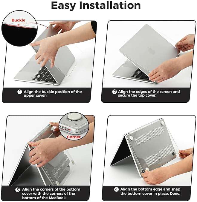 EooCoo Case Compatible with MacBook Air 13 inch M5 2026-2022 M4 M3 M2 A3449 A3240 A3113 A2681, Crystal Hard Shell Scratch Resistant Protective Cover for Mac Air 13.6 inch, Clear - Image 7