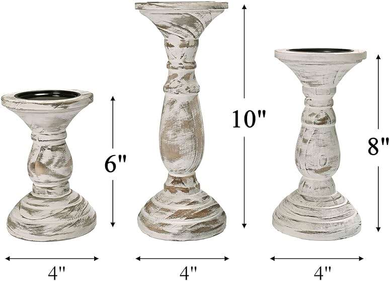 Yorkmills Pillar Candle Holder Set of 3, Farmhouse Decor Living Room Tall Candle Holders for Pillar Candles, Wood Candle Holders for Table Centerpieces White Home Decor Kitchen Dining Room Table Decor - Image 2