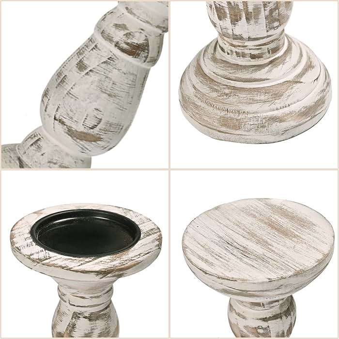 Yorkmills Pillar Candle Holder Set of 3, Farmhouse Decor Living Room Tall Candle Holders for Pillar Candles, Wood Candle Holders for Table Centerpieces White Home Decor Kitchen Dining Room Table Decor - Image 6