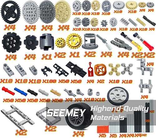 SEEMEY 844Pcs Pins-Gears-Axles Set Compatible with mainbrands-Technical-Parts, Latest differentials Chain Link Connector Joints Tank Track Car-Wheels-Tires Shock-Absorber Steering Shaft - Image 3