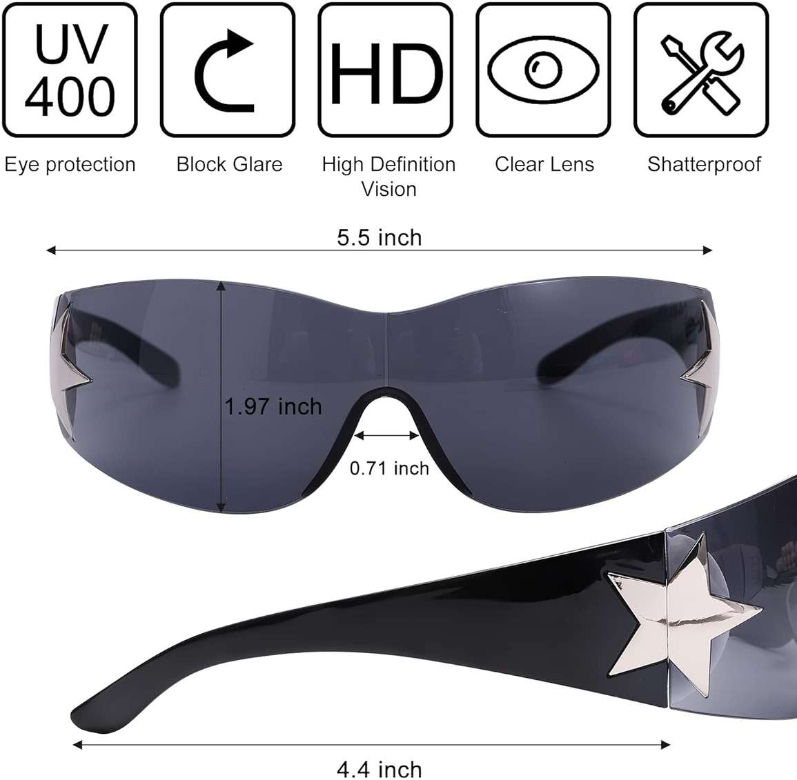 Rimless Y2K Sunglasses for Women Men,Trendy Shield Wrap Around Sunglasses Oversized Fashion Frameless Sun Glasses - Image 3