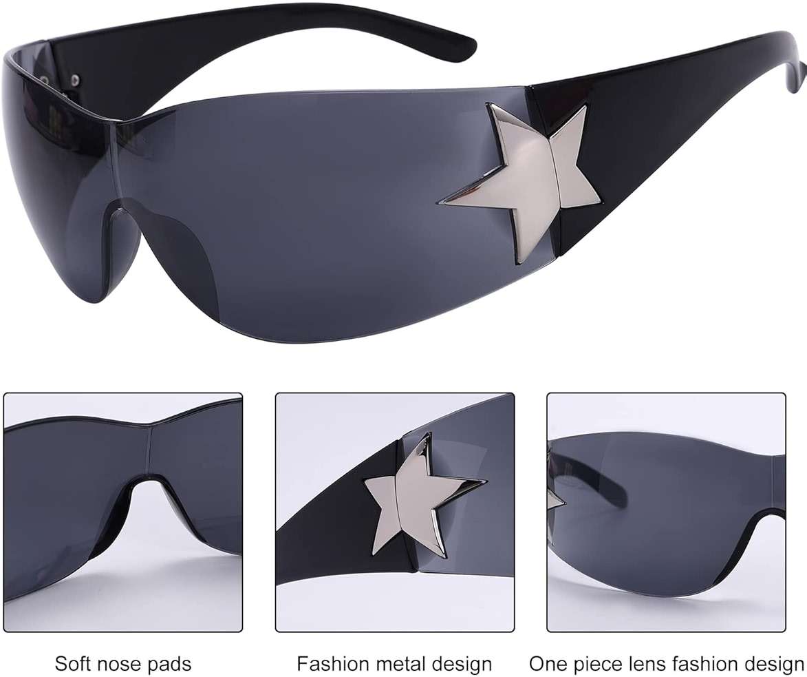 Rimless Y2K Sunglasses for Women Men,Trendy Shield Wrap Around Sunglasses Oversized Fashion Frameless Sun Glasses - Image 4