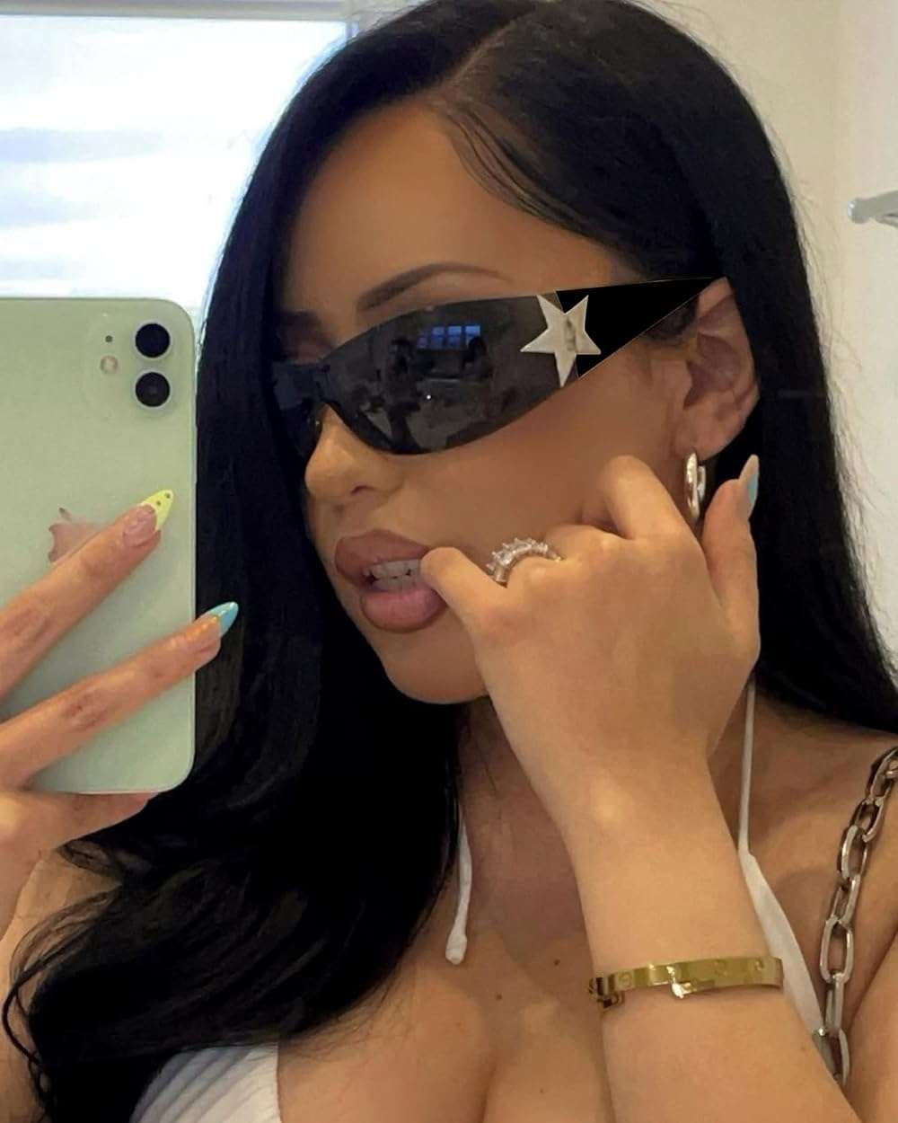 Rimless Y2K Sunglasses for Women Men,Trendy Shield Wrap Around Sunglasses Oversized Fashion Frameless Sun Glasses - Image 6