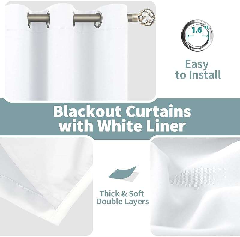BGment White Blackout Curtains for Bedroom 63 Inch Length 2 Panels Set, Thermal Insulated Bedroom Curtains Soundproof Room Darkening Window Curtain Drapes, Each Grommet Curtains 42 Inch Wide - Image 5