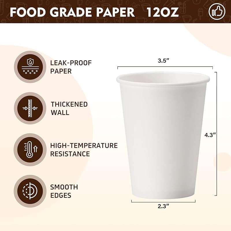 YEEHAW 12 oz 300 Pack Disposable Paper Coffee Cups, Bulk White Hot to Go Cups for Hot Coffee, Hot Liquid, Chocolate, Juice, Hot Beverage Drinkings, Ideal for Cafes, Bistros, Office and Family - Image 3