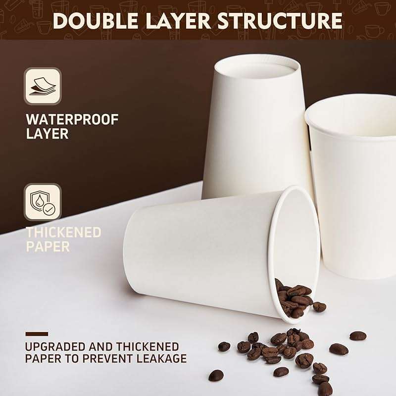 YEEHAW 12 oz 300 Pack Disposable Paper Coffee Cups, Bulk White Hot to Go Cups for Hot Coffee, Hot Liquid, Chocolate, Juice, Hot Beverage Drinkings, Ideal for Cafes, Bistros, Office and Family - Image 6