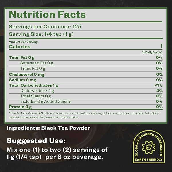 Instant Black Tea Extract Powder, Unsweetened Iced Tea Extract Powder from Real Black Tea Leaves for Hot or Cold Drinks, Instant Black Tea Mix for Beverages, Smooth Mixing, Zero Additives, Non-GMO, 125g , 250 Servings - Image 2