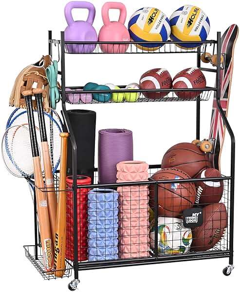 Mythinglogic Sports Equipment Garage Organizer,Garage Ball Storage for Sports Gear and Toys, Rolling Ball Cart with Wheels for Indoor/Outdoor Use - Image 1