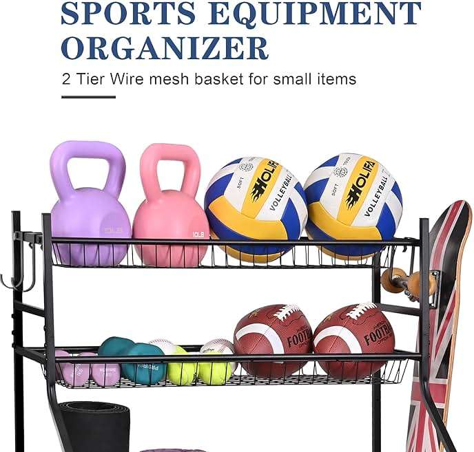 Mythinglogic Sports Equipment Garage Organizer,Garage Ball Storage for Sports Gear and Toys, Rolling Ball Cart with Wheels for Indoor/Outdoor Use - Image 3
