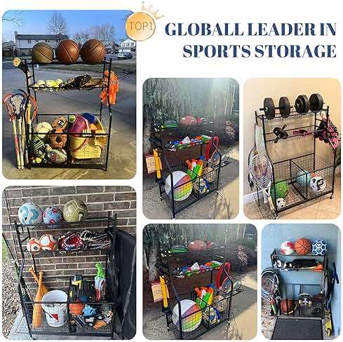 Mythinglogic Sports Equipment Garage Organizer,Garage Ball Storage for Sports Gear and Toys, Rolling Ball Cart with Wheels for Indoor/Outdoor Use - Image 4