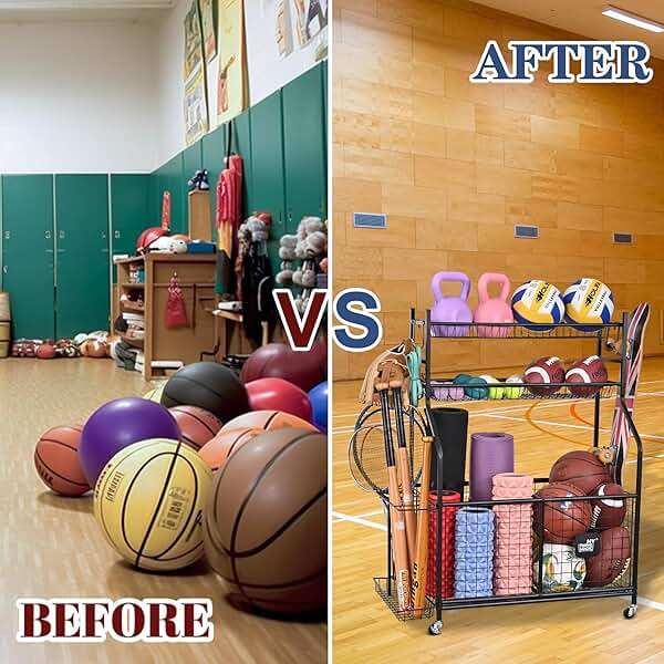 Mythinglogic Sports Equipment Garage Organizer,Garage Ball Storage for Sports Gear and Toys, Rolling Ball Cart with Wheels for Indoor/Outdoor Use - Image 6