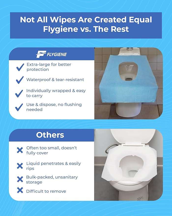 Flygiene Disposable Toilet Seat Covers for Travel – Waterproof, Tear-Resistant XL Toilet Liners with 2 Layers of Protection – Individually Wrapped Travel Size Toiletries - 10 Count (1 Pack of 10) - Image 6