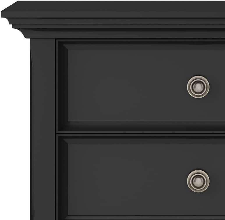 SIMPLIHOME Amherst Bedside Table - 24 inch Wide Solid Wood Nightstand Table in Black, Transitional Bedroom Side or End Table with 2 Drawers, Open Storage Shelf and Bronze Hardware - Image 6