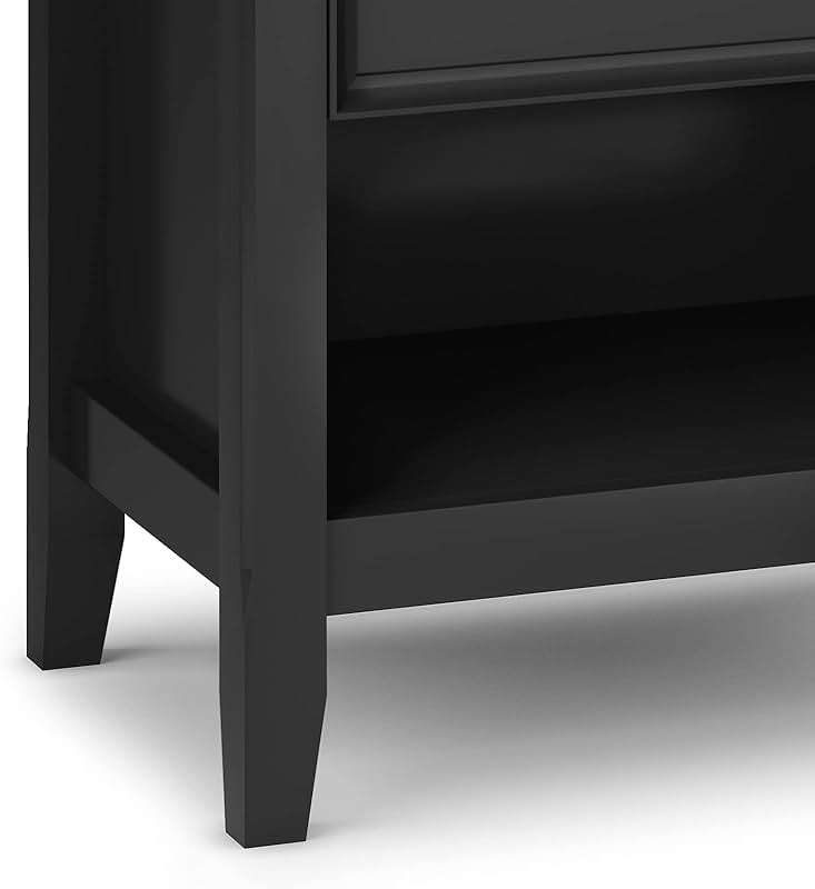 SIMPLIHOME Amherst Bedside Table - 24 inch Wide Solid Wood Nightstand Table in Black, Transitional Bedroom Side or End Table with 2 Drawers, Open Storage Shelf and Bronze Hardware - Image 9