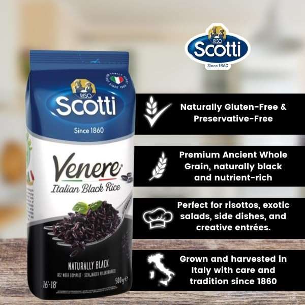 Riso Scotti - Black Grain Rice, Venere, 1.1 lbs (2 Pack x 500g) | Italian Black Rice, Wild Ancient Whole Grain Rice with Premium Quality for Risottos & Salads, Purple Rice, Product of Italy - Image 2