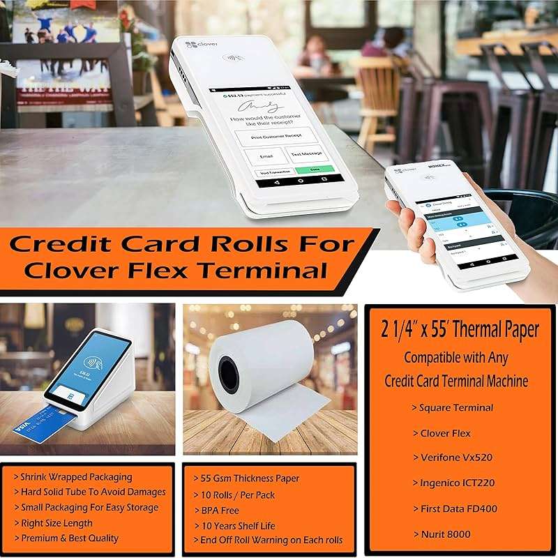 Clover Flex Receipt Paper 2 1/4 x 55 (10 rolls - 55 GSM) Thermal Paper from BuyRegisterRolls - Image 3