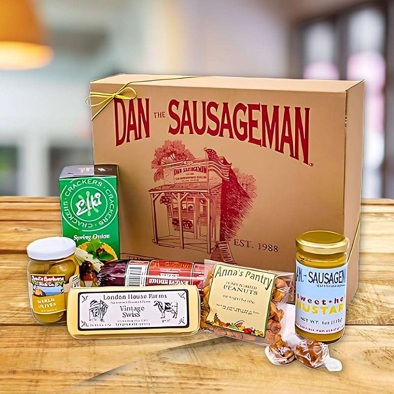 Dan the Sausageman Juneau Gourmet 8 items Gift Basket - Original Summer Sausage, Wisconsin Cheese, Mustard, Craker, Olives, Nuts and Candy | Gift Snack Box - Image 5
